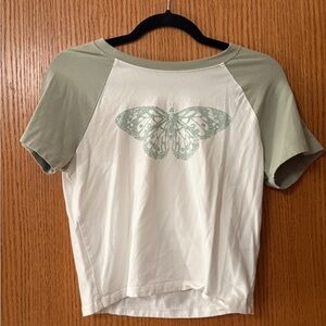 Hollister Green and White Butterfly Tee
